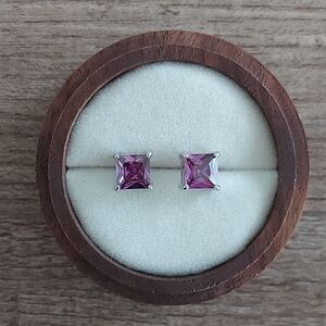 Platinum Plated S925 Sterling Silver Purple CZ Stud Earrings
